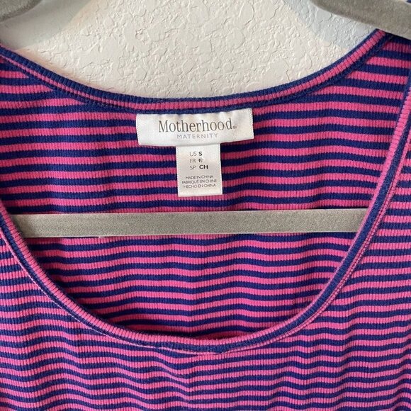 Motherhood Maternity Striped Tank Top Dress Womens Small Pink Magenta Navy - Picture 2 of 9